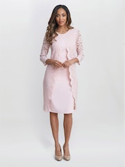 Gina Bacconi Pink Clarabelle Mock Lace Jacket And Crepe Dress - Image 4 of 6