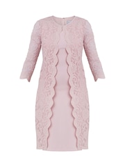 Gina Bacconi Pink Clarabelle Mock Lace Jacket And Crepe Dress - Image 6 of 6