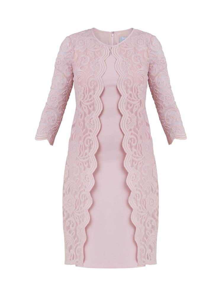 Gina Bacconi Pink Clarabelle Mock Lace Jacket And Crepe Dress - Image 6 of 6