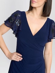 Gina Bacconi Blue Nicolette Jersey V-Neck Maxi Dress With Sequin Sleeve - Image 4 of 6