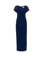 Gina Bacconi Blue Nicolette Jersey V-Neck Maxi Dress With Sequin Sleeve - Image 6 of 6