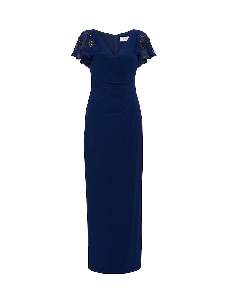 Gina Bacconi Blue Nicolette Jersey V-Neck Maxi Dress With Sequin Sleeve - Image 6 of 6