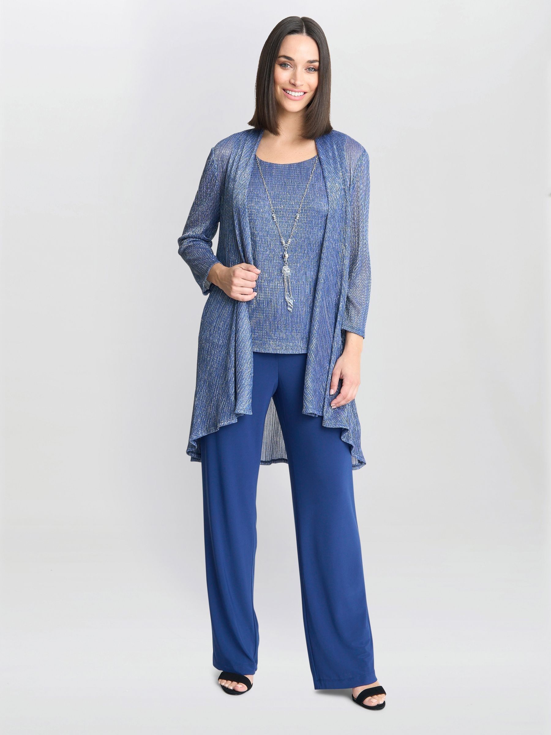 Buy Gina Bacconi Blue Natasha Metallic Crinkle Trousers 3 Piece from