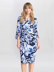 Vestido azul con estampado floral y efecto cruzado Brie de Gina Bacconi - Imagen 1 de 5
