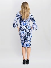 Vestido azul con estampado floral y efecto cruzado Brie de Gina Bacconi - Imagen 2 de 5