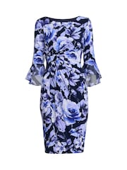 Vestido azul con estampado floral y efecto cruzado Brie de Gina Bacconi - Imagen 5 de 5