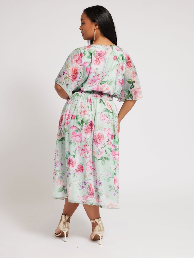 Yours Curve Green London Metallic Spot Shirred Dress - Image 4 of 5
