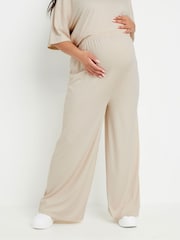 Yours Curve Natural Maternity Ribbed Wide Leg Trousers - Image 1 of 5