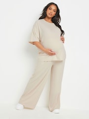 Yours Curve Natural Maternity Ribbed Wide Leg Trousers - Image 2 of 5