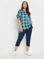 Yours Curve Blue Overhead Check Shirt - Image 2 of 5