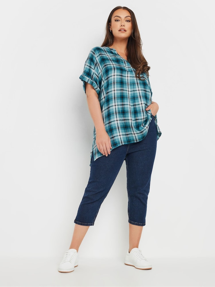 Yours Curve Blue Overhead Check Shirt - Image 2 of 5