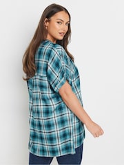Yours Curve Blue Overhead Check Shirt - Image 3 of 5