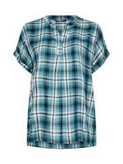 Yours Curve Blue Overhead Check Shirt - Image 5 of 5