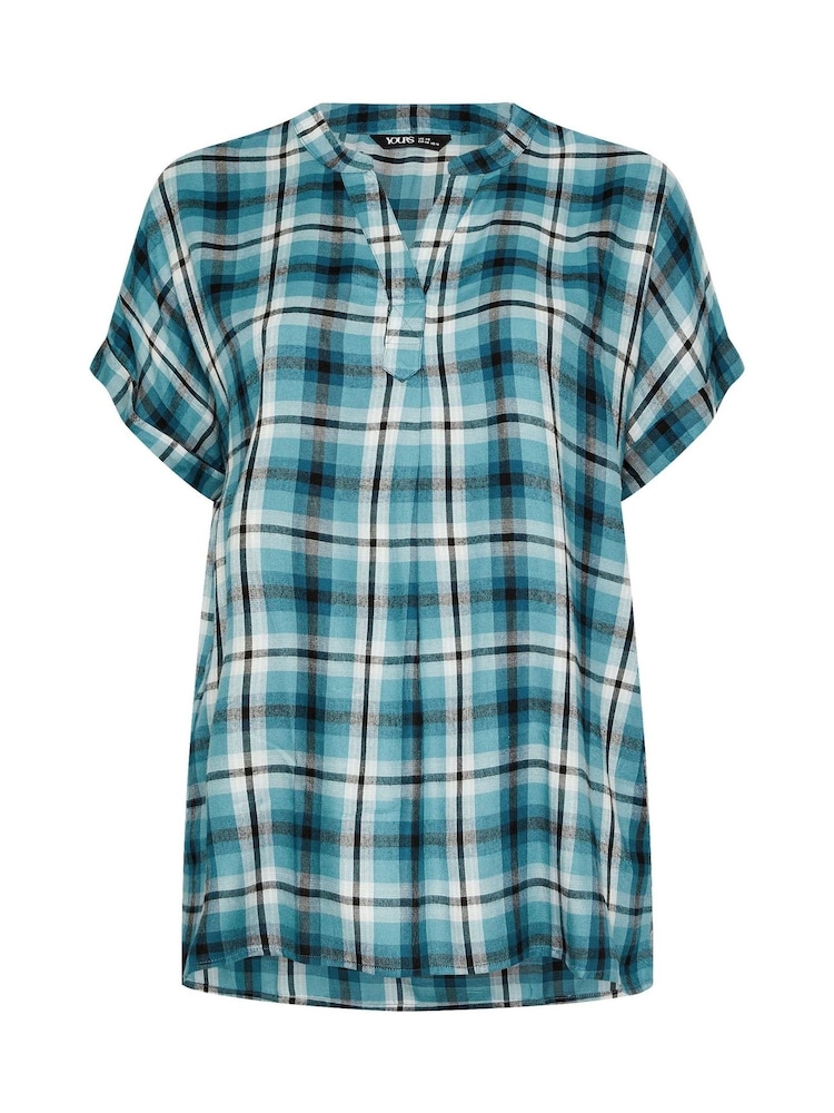 Yours Curve Blue Overhead Check Shirt - Image 5 of 5
