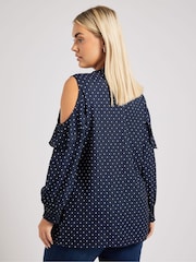 Yours Curve Blue London Spotted Cold Shoulder Blouse - Image 1 of 5