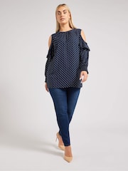 Yours Curve Blue London Spotted Cold Shoulder Blouse - Image 3 of 5