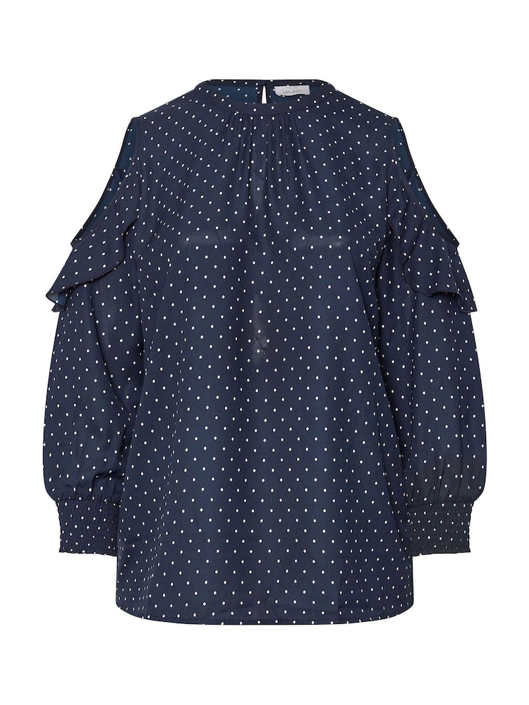 Yours Curve Blue London Spotted Cold Shoulder Blouse - Image 5 of 5