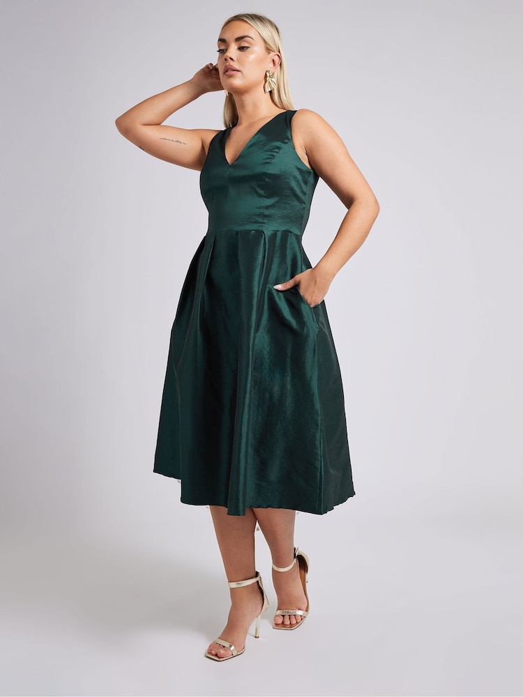 zelena - Yours Curve London V-izrez; z V-izrezom plisiran obleka With Pockets - Slika 1 iz 5