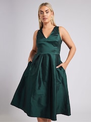 zelena - Yours Curve London V-izrez; z V-izrezom plisiran obleka With Pockets - Slika 2 iz 5