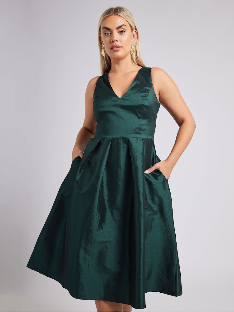 zelena - Yours Curve London V-izrez; z V-izrezom plisiran obleka With Pockets - Slika 2 iz 5