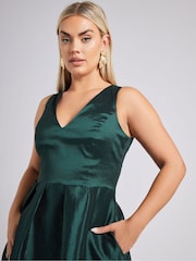 zelena - Yours Curve London V-izrez; z V-izrezom plisiran obleka With Pockets - Slika 3 iz 5