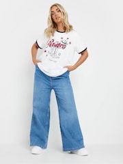 Yours Curve White 100% Cotton Placement Ringer Rodeo Cowboy T-Shirt - Image 3 of 5