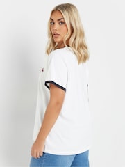 Yours Curve White 100% Cotton Placement Ringer Rodeo Cowboy T-Shirt - Image 4 of 5