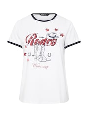 Yours Curve White 100% Cotton Placement Ringer Rodeo Cowboy T-Shirt - Image 5 of 5