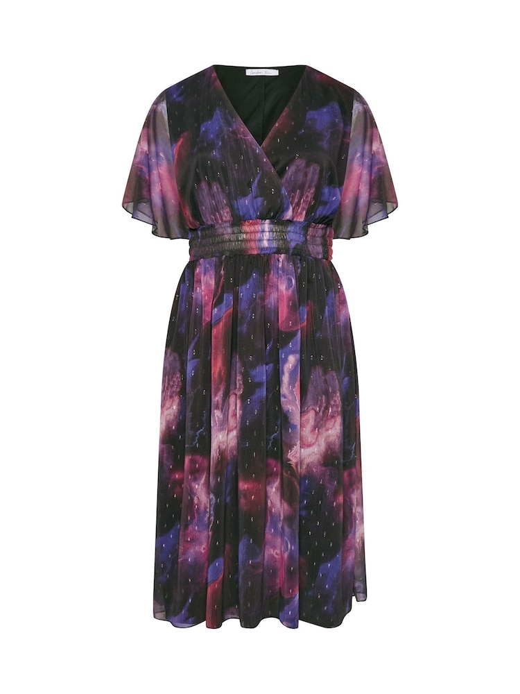 Purple - Yours Curve London Metallic Spot Shirred Dress - Image 6 of 6 Purple - Yours Curve London Metallic Spot Shirred Dress - Image 6 of 6