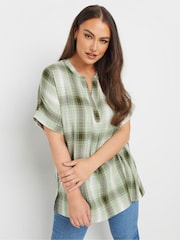 Yours Curve Green Overhead Check Shirt - Image 1 of 5