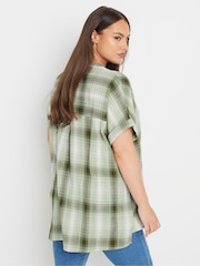 Yours Curve Green Overhead Check Shirt - Image 3 of 5
