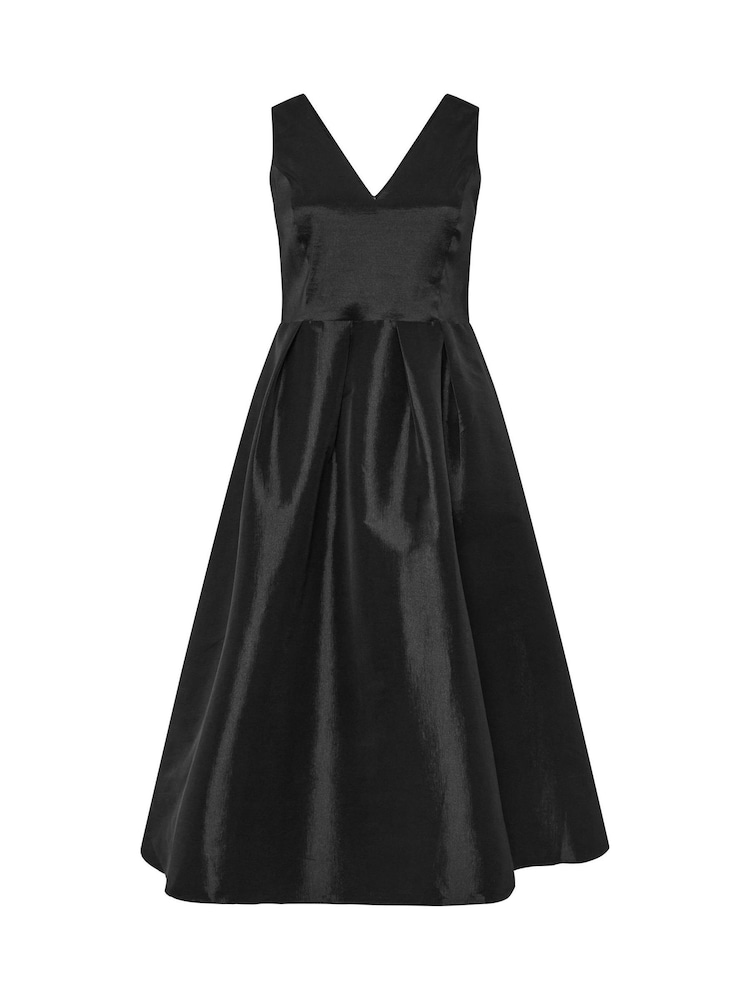 Yours Curve Black London V-Neck Pleated Dress With Pockets - Image 6 of 6