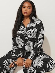 Yours Curve Black Long Sleeve Crinkle Co-ord Shirt - Image 1 of 5