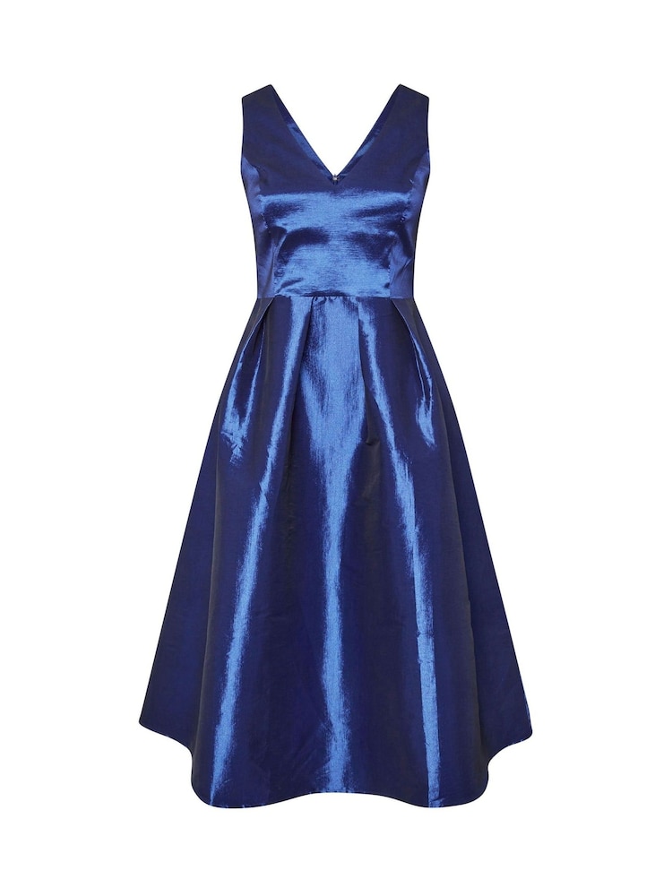 Yours Curve Blue London V-Neck Pleated Dress With Pockets - Image 5 of 5