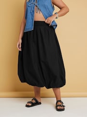 Yours Curve Black 100% Cotton Puffball Midaxi Skirt - Image 2 of 5