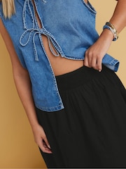 Yours Curve Black 100% Cotton Puffball Midaxi Skirt - Image 3 of 5