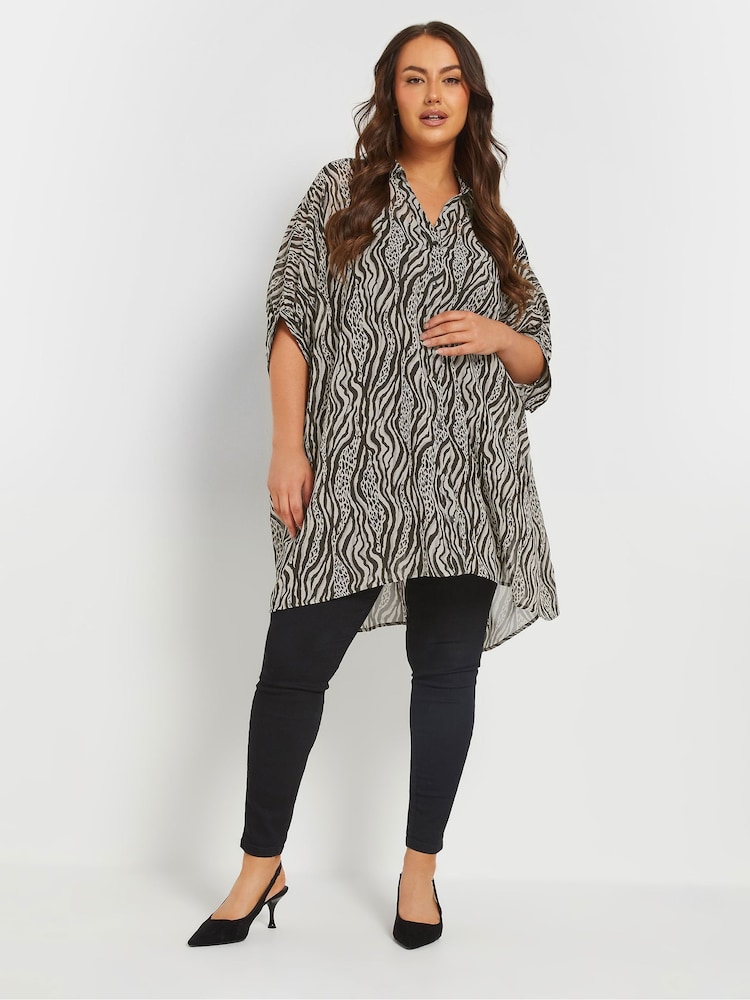 Yours Curve Black Oversized Gathered Cuffed Shirt - Image 1 of 5 Yours Curve Black Oversized Gathered Cuffed Shirt - Image 1 of 5