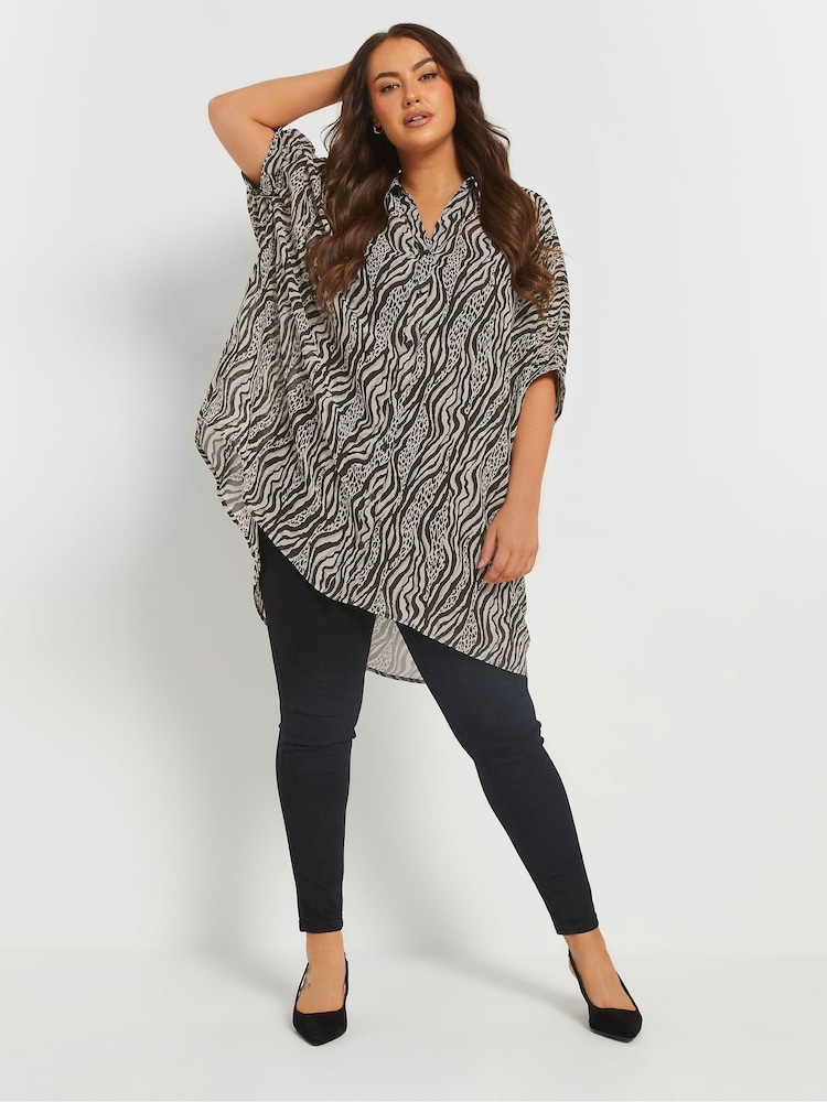 Yours Curve Black Oversized Gathered Cuffed Shirt - Image 2 of 5 Yours Curve Black Oversized Gathered Cuffed Shirt - Image 2 of 5