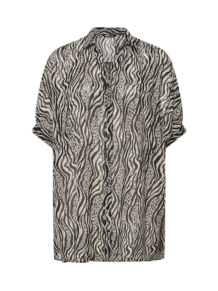 Yours Curve Black Oversized Gathered Cuffed Shirt - Image 5 of 5 Yours Curve Black Oversized Gathered Cuffed Shirt - Image 5 of 5