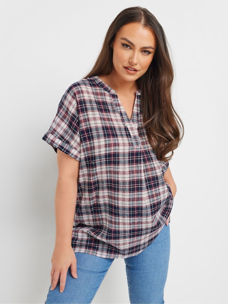 Yours Curve Red Overhead Check Shirt - Image 1 of 5