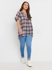 Yours Curve Red Overhead Check Shirt - Image 2 of 5
