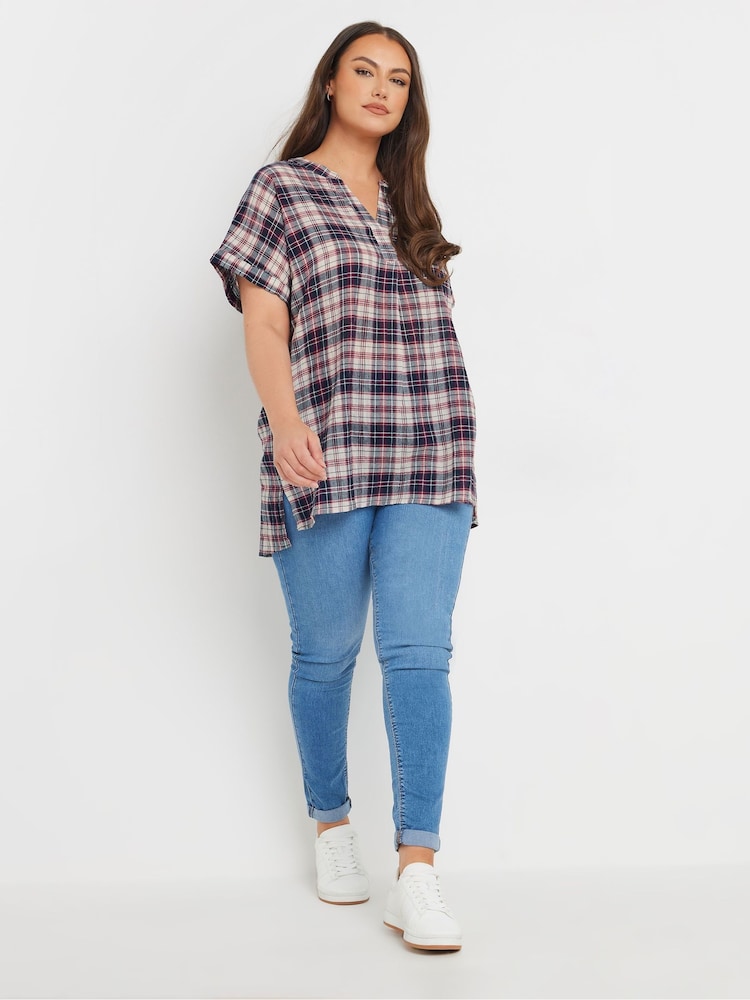 Yours Curve Red Overhead Check Shirt - Image 2 of 5