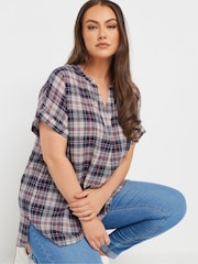 Yours Curve Red Overhead Check Shirt - Image 4 of 5