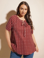Yours Curve Orange Swiss Dot Short Sleeve 100% Cotton Boho Top - Image 2 of 6