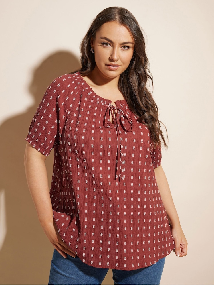 Yours Curve Orange Swiss Dot Short Sleeve 100% Cotton Boho Top - Image 2 of 6 Yours Curve Orange Swiss Dot Short Sleeve 100% Cotton Boho Top - Image 2 of 6