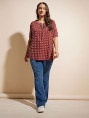 Yours Curve Orange Swiss Dot Short Sleeve 100% Cotton Boho Top - Image 3 of 6