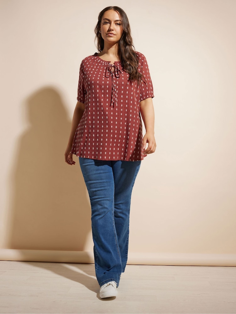 Yours Curve Orange Swiss Dot Short Sleeve 100% Cotton Boho Top - Image 3 of 6