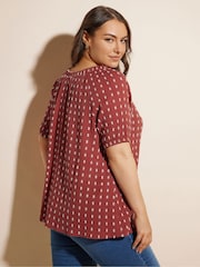 Yours Curve Orange Swiss Dot Short Sleeve 100% Cotton Boho Top - Image 4 of 6