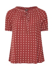 Yours Curve Orange Swiss Dot Short Sleeve 100% Cotton Boho Top - Image 6 of 6
