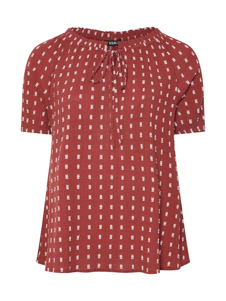 Yours Curve Orange Swiss Dot Short Sleeve 100% Cotton Boho Top - Image 6 of 6